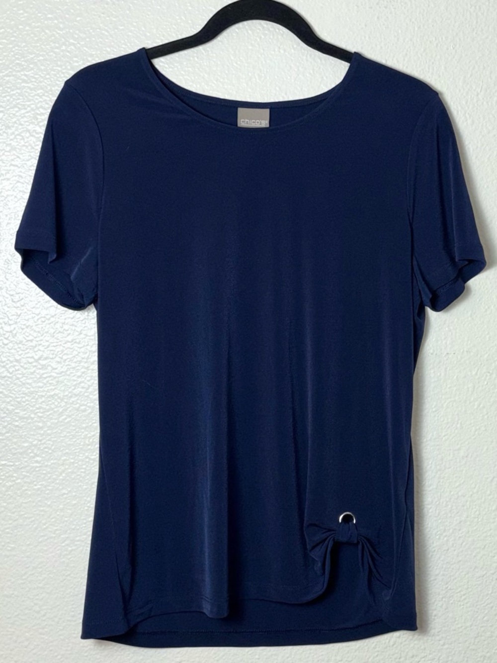 Chico's side-knot grommet top in navy blue women's size medium Chicos size 1 - Picture 4 of 16